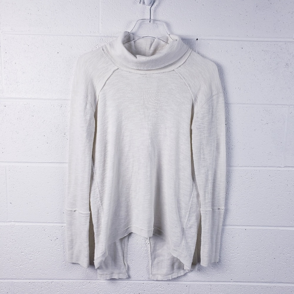 FREE PEOPLE Split Back Turtleneck Top Long‎ Sleeve Ivory Size Small OB536113